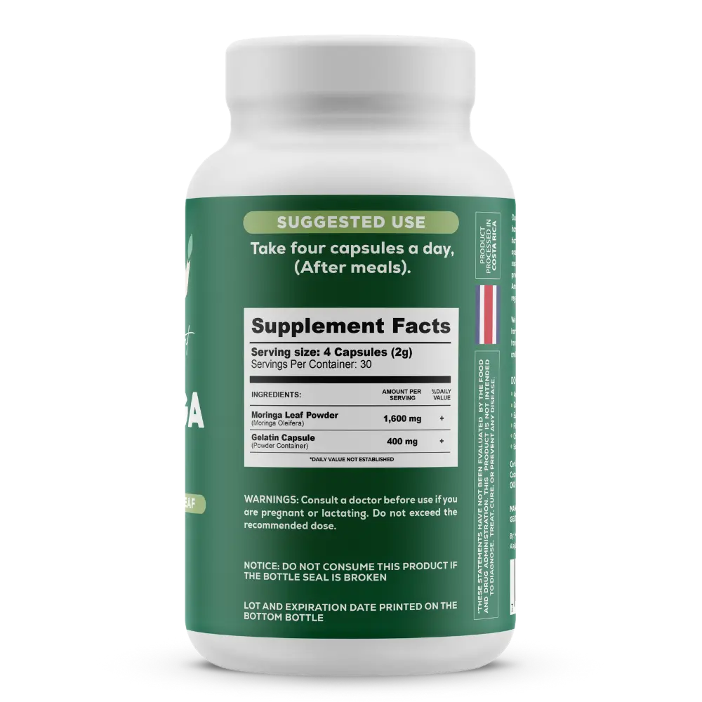 Ingredientes Moringa Capsulas Supplement Facts