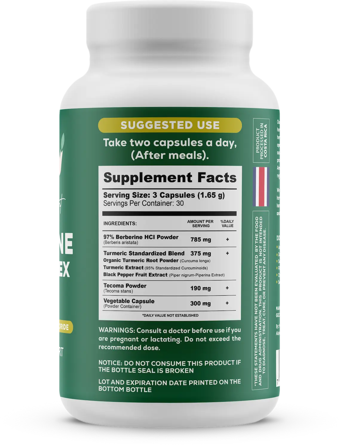 ingredientes Berberina Nutrition Facts