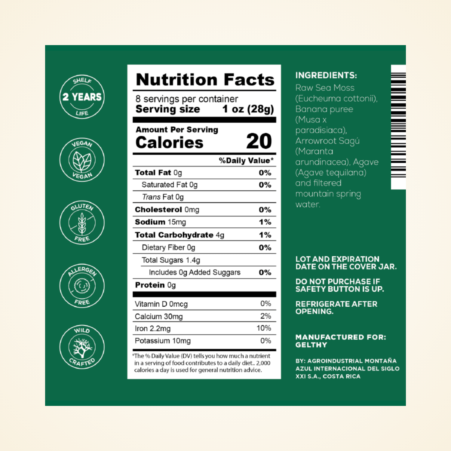 Sea Moss Mango Nutrition Facts 8oz 
